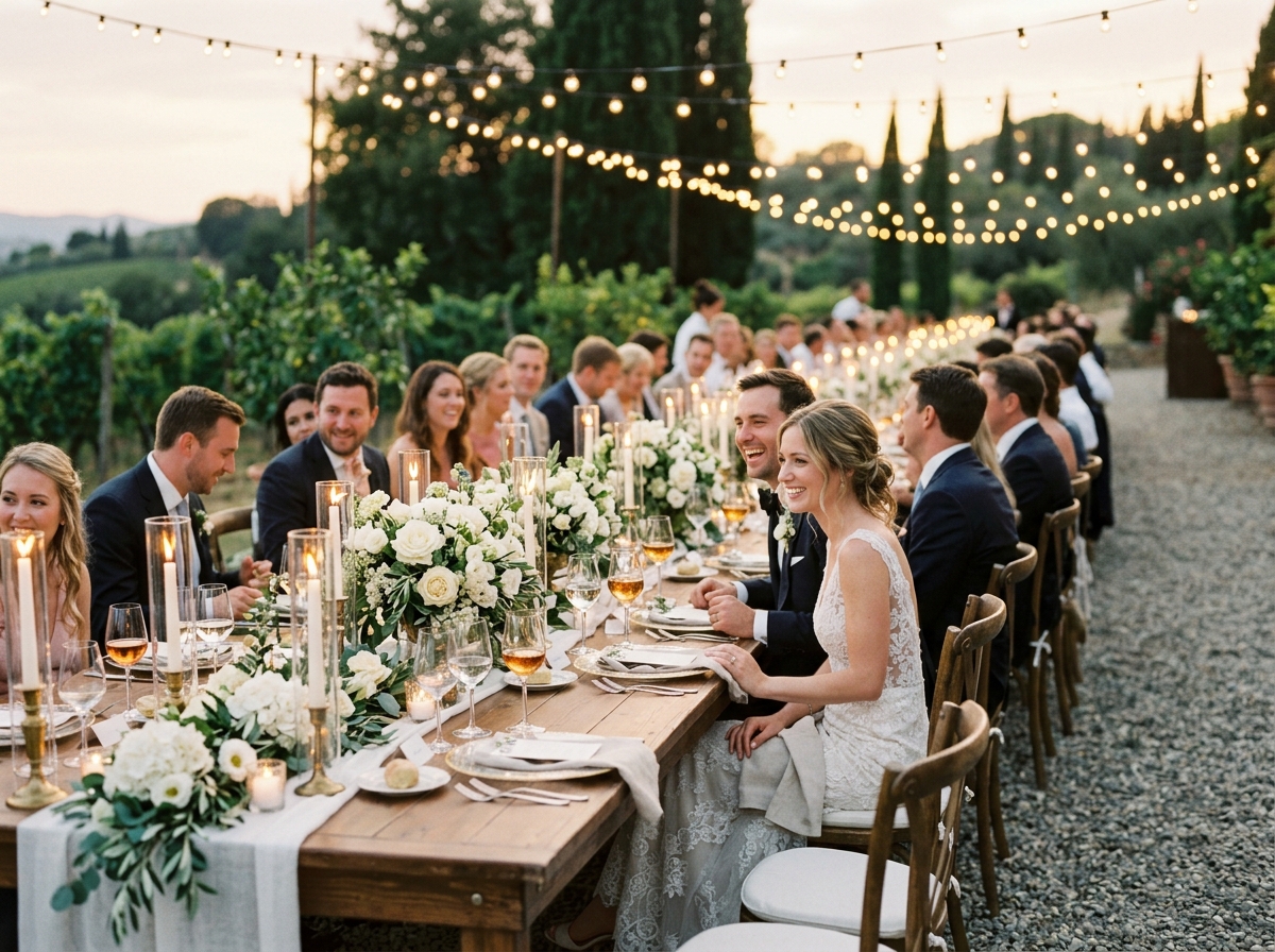 Golden hour wedding reception