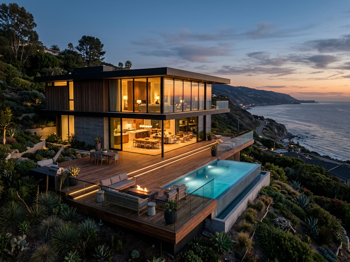 Estate exterior evening