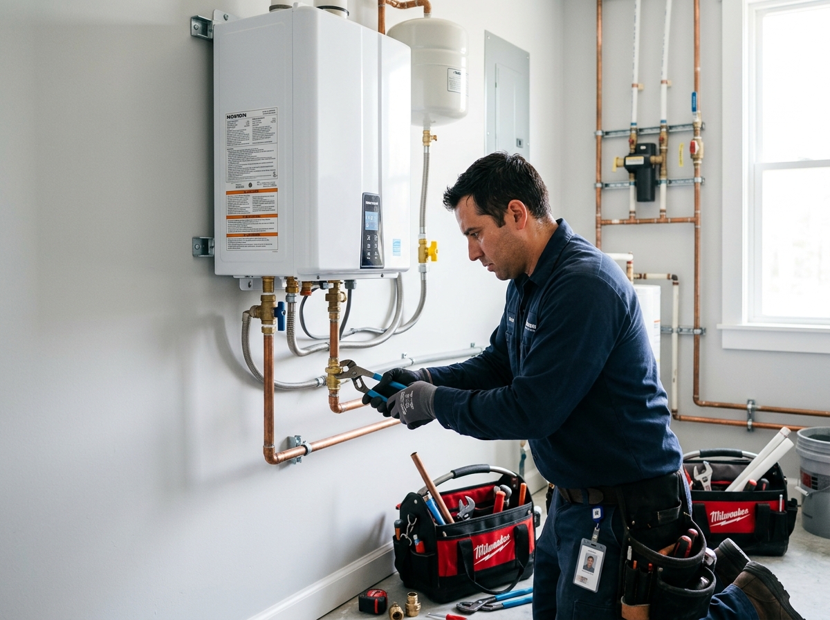 FlowRight plumber installing a water heater